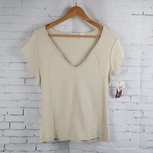 ENERGIE TAN V NECK CAP SLEEVE COTTON T SHIRT SIZE XL NWT